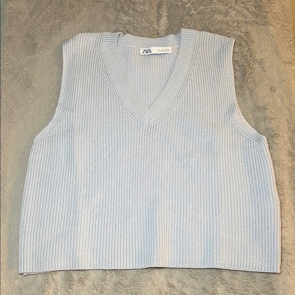 Zara Sky Blue V-Neck Sleeveless Sweater